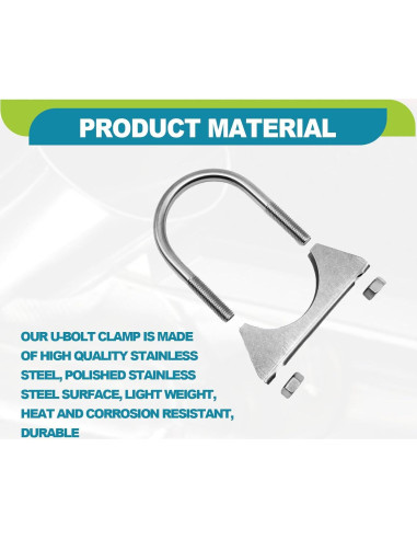 Abrazaderas U-Bolt de acero inoxidable 2" KEVWR - Paquete de 2
