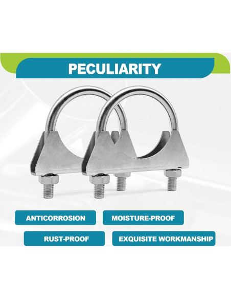Abrazaderas U-Bolt de acero inoxidable 2" KEVWR - Paquete de 2