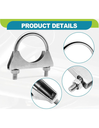 Abrazaderas U-Bolt de acero inoxidable 2" KEVWR - Paquete de 2