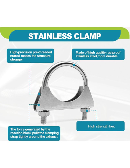 Abrazaderas U-Bolt de acero inoxidable 2" KEVWR - Paquete de 2