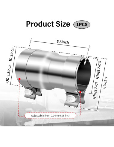 Adaptador de Escape Figpade 2.5 a 3 Pulgadas con Abrazaderas