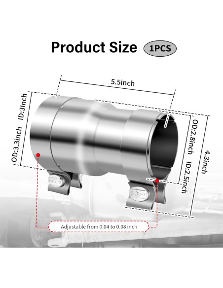 Adaptador de Escape Figpade 2.5 a 3 Pulgadas con Abrazaderas