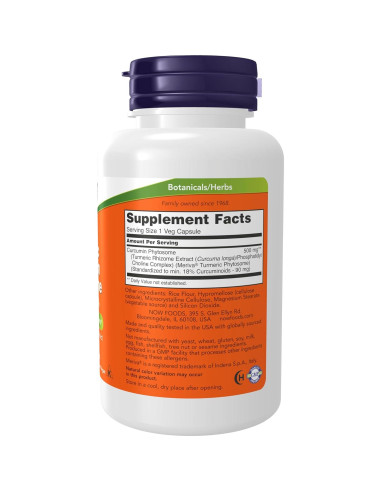 Suplemento de Cúrcuma NOW Foods 60 Cápsulas Veganas