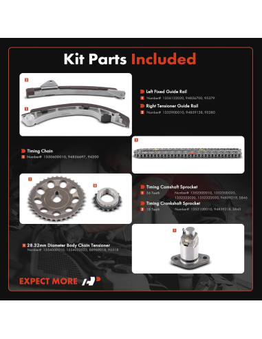 Kit Cadena de Tiempo A-Premium 6PCS para Toyota y Chevrolet