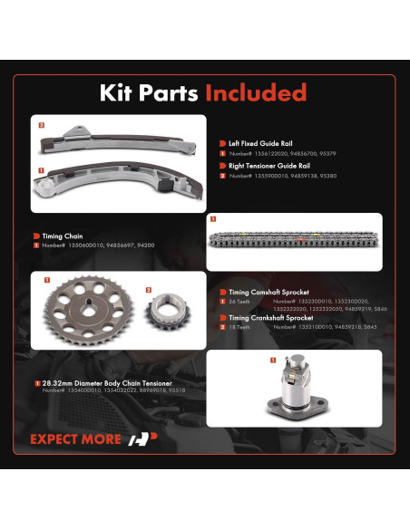 Kit Cadena de Tiempo A-Premium 6PCS para Toyota y Chevrolet