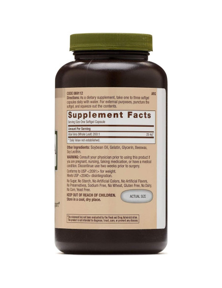 Cápsulas de Gel Suave de Aloe Vera GNC 180 Unidades 25 mg