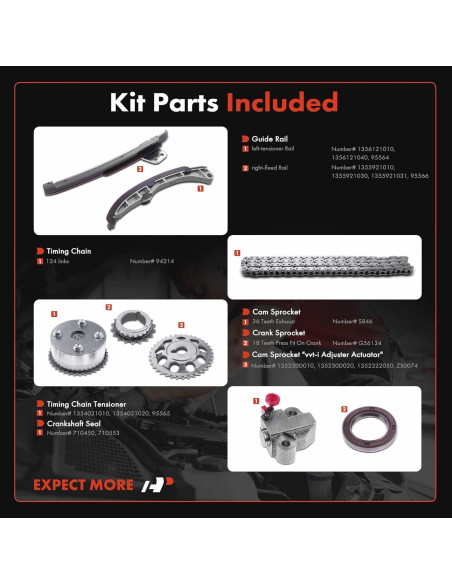 Kit de Cadena de Tiempo A-Premium 8PCS para Toyota y Scion