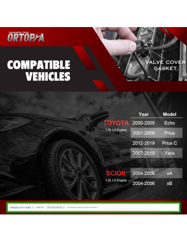 Juego de juntas de tapa de válvula Ortopia VS50624R para Toyota