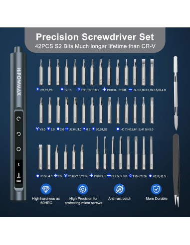Destornillador Eléctrico Mini HiPOWMAX 49-en-1 con LED