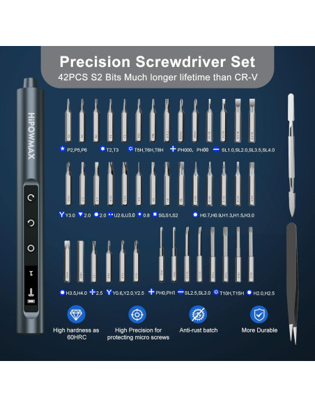 Destornillador Eléctrico Mini HiPOWMAX 49-en-1 con LED