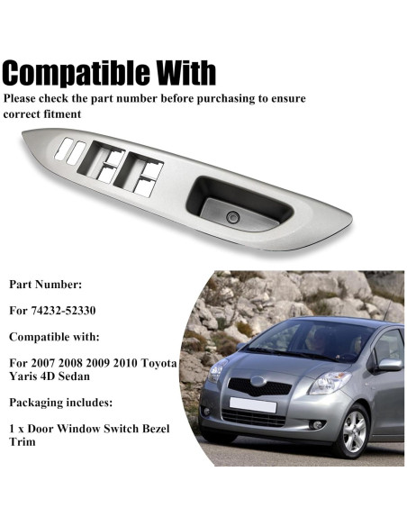 Marco tapa interruptor ventana Toyota Yaris 2007-2010 plateado