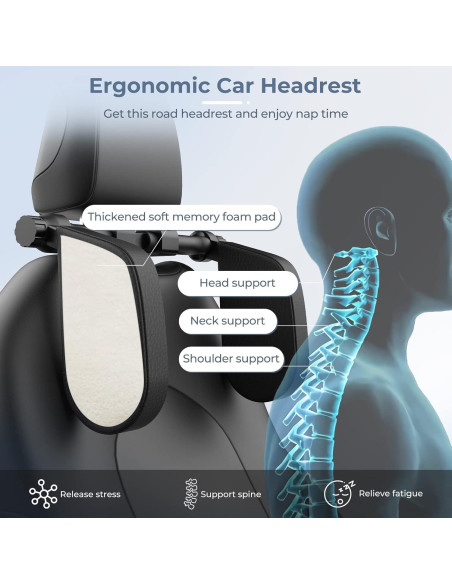 Almohada Ajustable Yoocaa para Reposacabezas de Coche - Negro