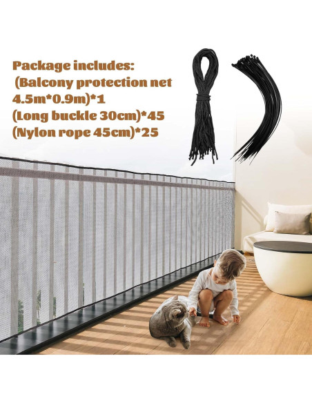 Red de Seguridad para Niños y Mascotas Hosuly 3 x 0.9 m Negra