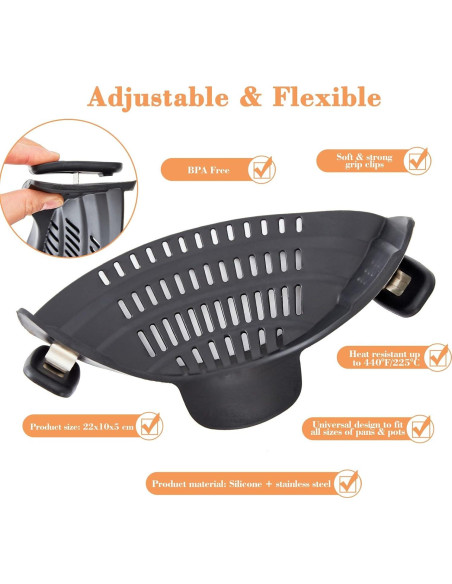 Colador de Silicona S&F Homes Clip On para Ollas y Sartenes