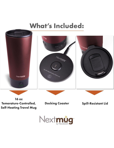 Taza de viaje autocalentable Nextmug Go 473 ml Burdeos