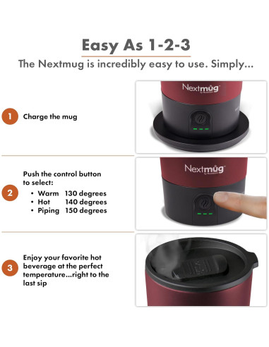 Taza de viaje autocalentable Nextmug Go 473 ml Burdeos