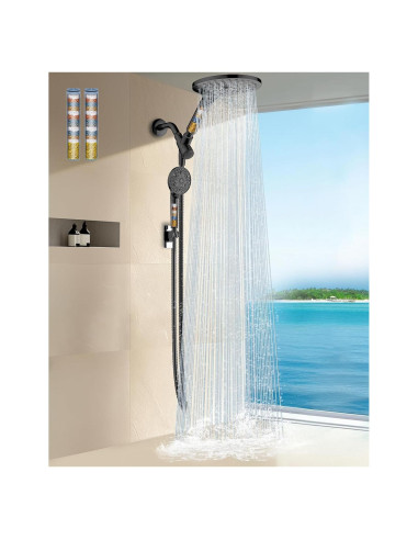 Cabezal de Ducha Doble Filtrado MakeFit 8" Negro Mate