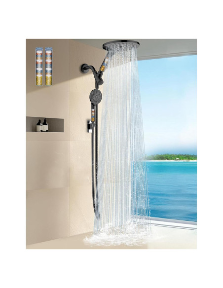 Cabezal de Ducha Doble Filtrado MakeFit 8" Negro Mate