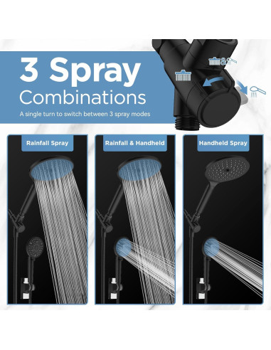 Cabezal de Ducha Doble Filtrado MakeFit 8" Negro Mate