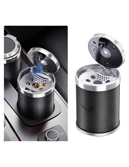 Cenicero de coche Wevdn con tapa y luz LED azul, portátil