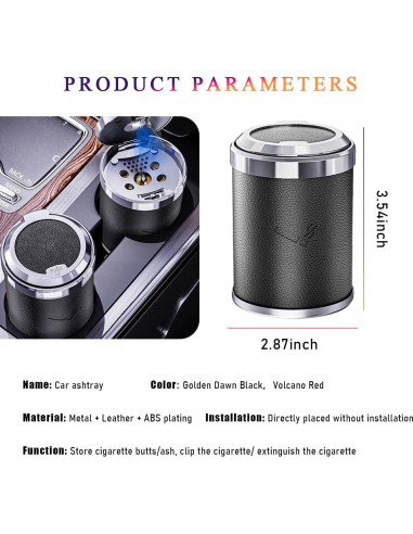 Cenicero de coche Wevdn con tapa y luz LED azul, portátil