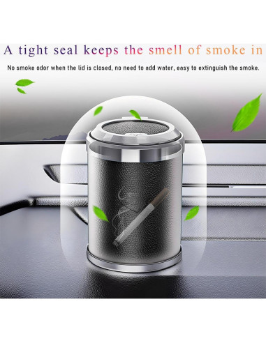 Cenicero de coche Wevdn con tapa y luz LED azul, portátil