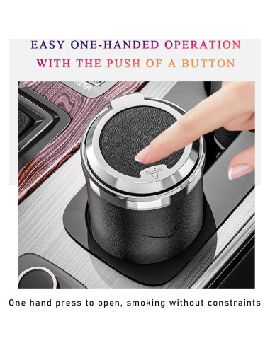 Cenicero de coche Wevdn con tapa y luz LED azul, portátil