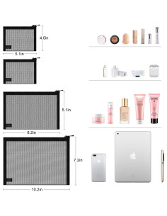 Bolsa de Malla Organizador Cosmético EASYFUN 4 Pcs Negra 2