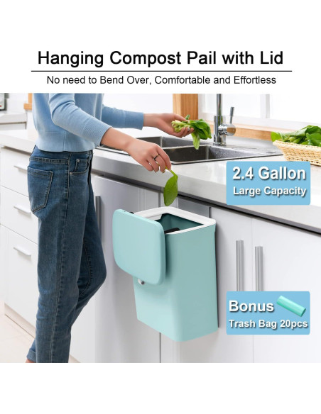 Cubo de Compostaje Tiyafuro 9.1L con Tapa para Cocina y Baño