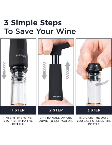 Bomba de Vacío Conservadora de Vino Deiss con 3 Tapones