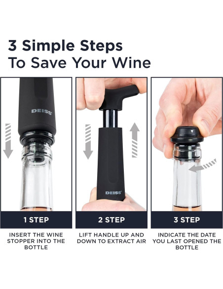 Bomba de Vacío Conservadora de Vino Deiss con 3 Tapones