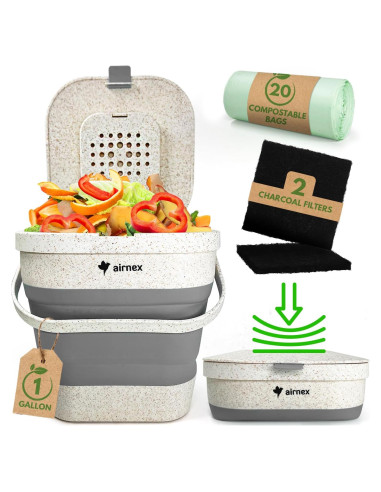 Cubo de Compostaje Plegable AIRNEX 3.53L Gris con Filtros