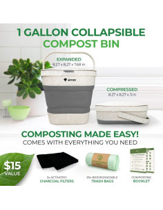 Cubo de Compostaje Plegable AIRNEX 3.53L Gris con Filtros 2