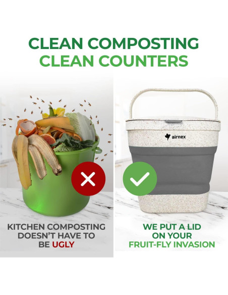 Cubo de Compostaje Plegable AIRNEX 3.53L Gris con Filtros