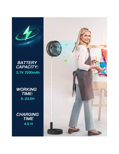 Ventilador de Pie AICase Portátil 7200mAh 4 Velocidades Negro