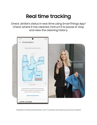 Aspiradora Robot Inalámbrica Samsung Jet Bot VR30T80313W, 0.4L
