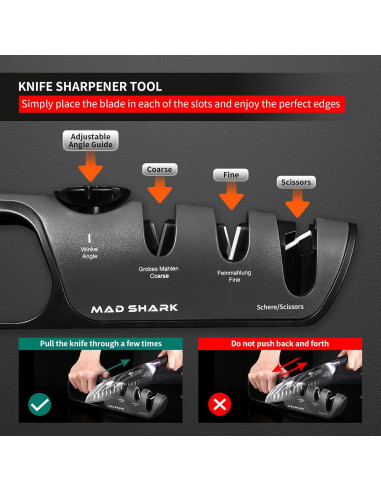 Afilador Manual MAD SHARK 6 Ángulos Ajustables Negro