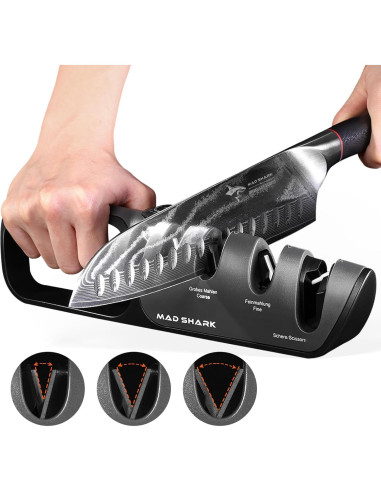 Afilador Manual MAD SHARK 6 Ángulos Ajustables Negro