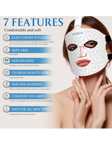 Máscara de Terapia de Luz Roja BUBLOC Inalámbrica LED 7 Colores