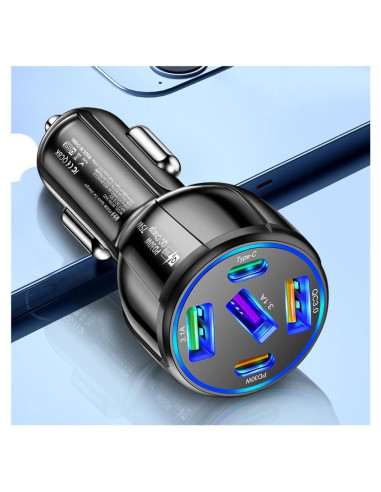 Cargador de Coche USB 5 Puertos SSNNUU 75W Carga Rápida