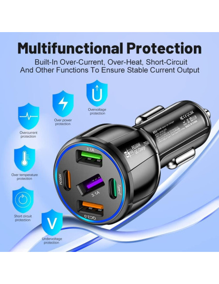 Cargador de Coche USB 5 Puertos SSNNUU 75W Carga Rápida