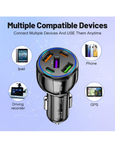 Cargador de Coche USB 5 Puertos SSNNUU 75W Carga Rápida