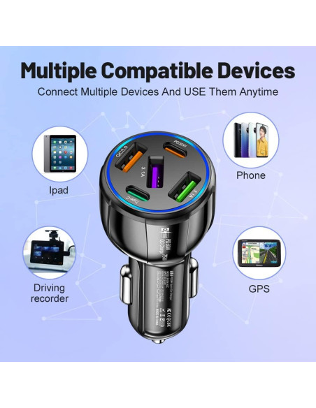Cargador de Coche USB 5 Puertos SSNNUU 75W Carga Rápida