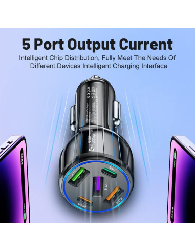 Cargador de Coche USB 5 Puertos SSNNUU 75W Carga Rápida
