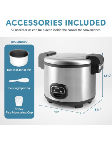 Cocedor de Arroz Comercial Aroma ARC-1130S 60 Tazas Acero Inoxidable