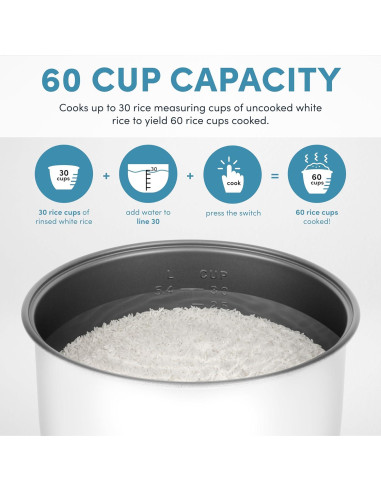 Cocedor de Arroz Comercial Aroma ARC-1130S 60 Tazas Acero Inoxidable