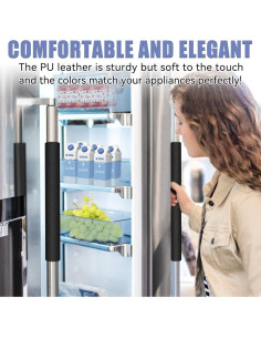 Cubiertas de Manijas de Refrigerador Metonsto 5 Piezas Cuero Negro 2