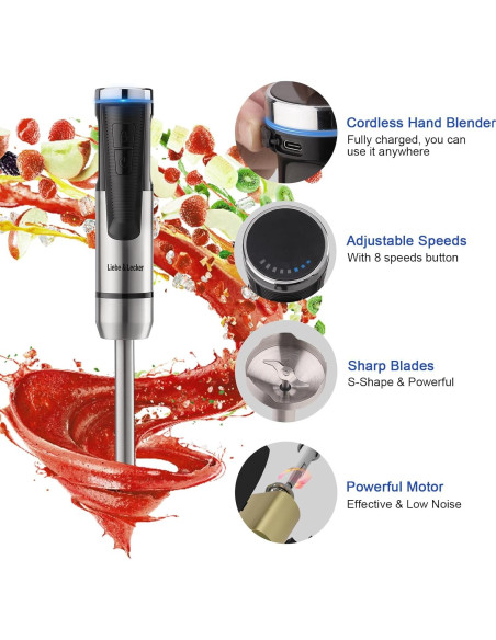 Batidora de Mano Inalámbrica Liebe&Lecker 8 Velocidades 5L Batidora de Mano Inalámbrica Liebe&Lecker 8 Velocidades 5L