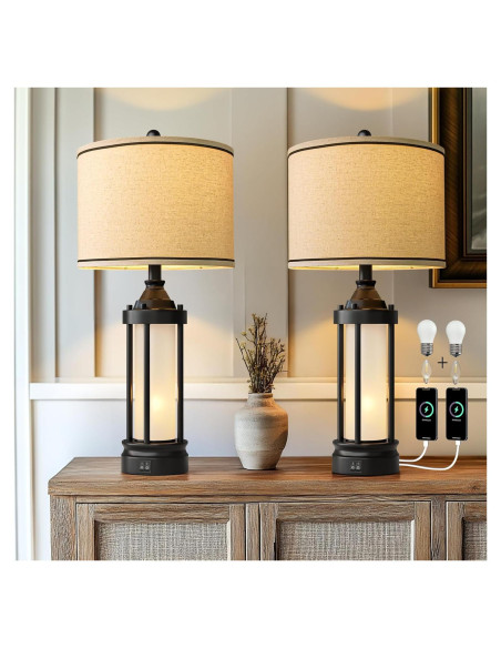 Juego de 2 Lámparas de Mesa G-SAFAVA 63.5 cm con USB Negra