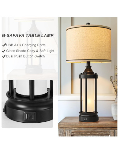 Juego de 2 Lámparas de Mesa G-SAFAVA 63.5 cm con USB Negra